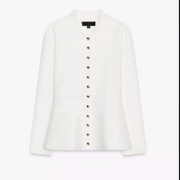 Zara Gold Button White Peplum Cardigan — Size M - NWOT - Picture 3 of 10